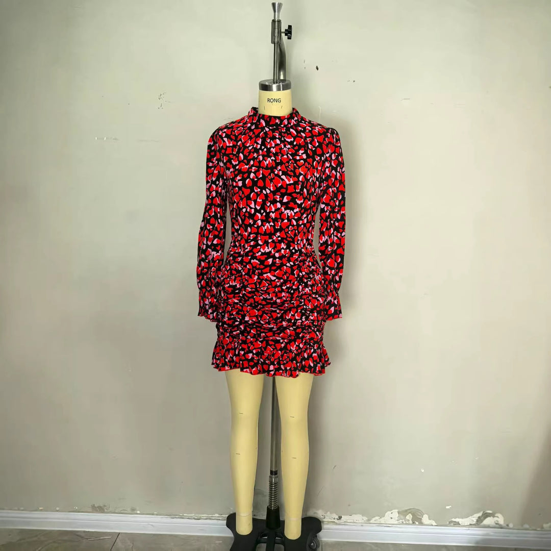 Women's elegant mini dress with ruffle details and high collar Lune London