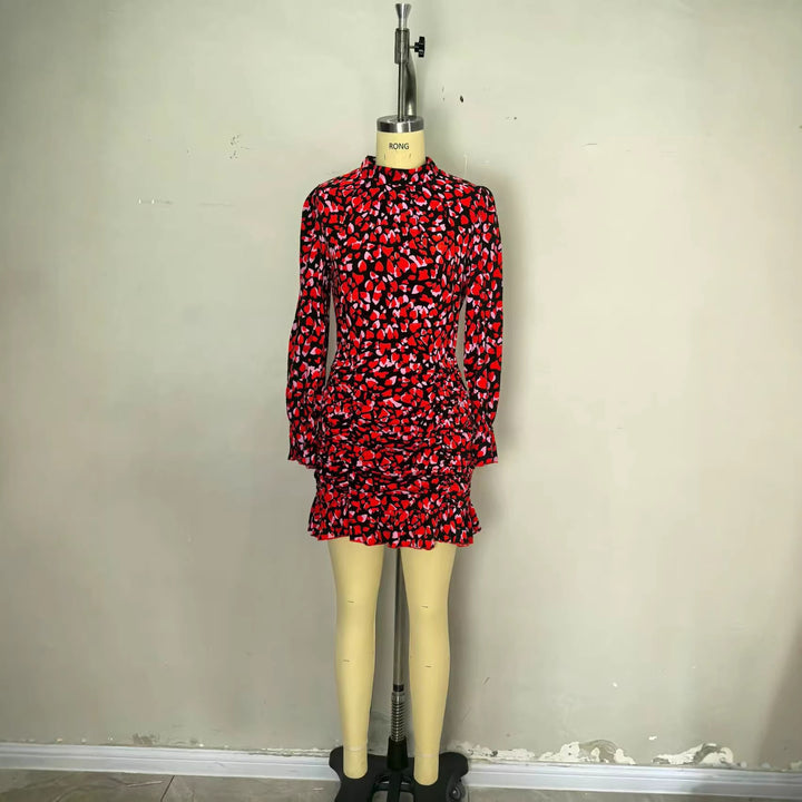 Women's elegant mini dress with ruffle details and high collar Lune London