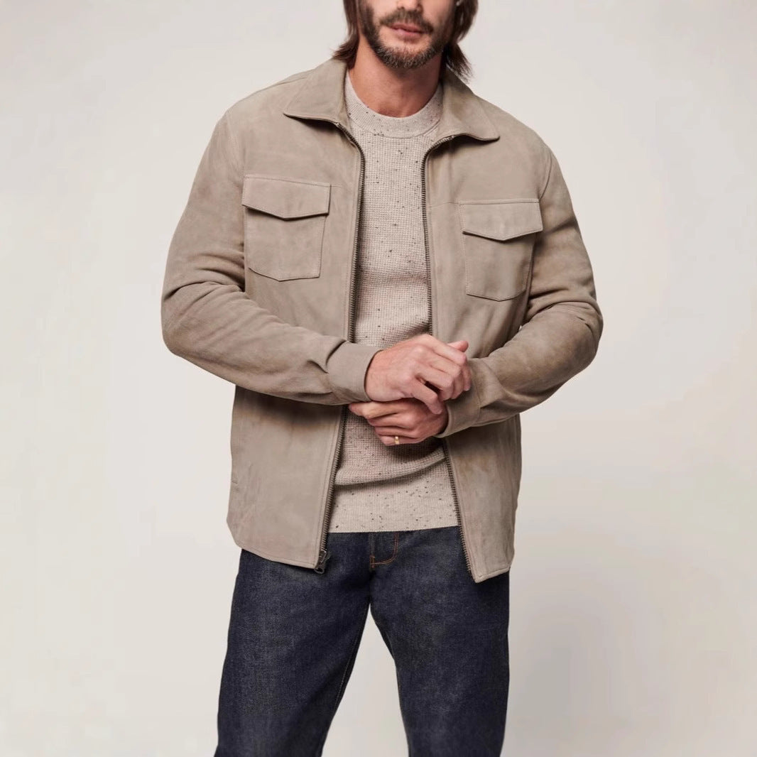 Elegant suede jacket for men with practical chest pockets Lune London