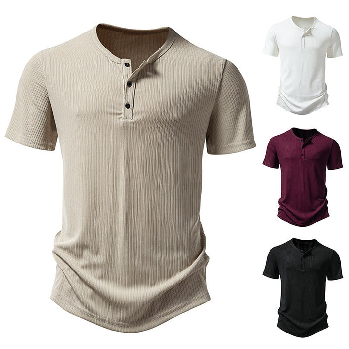 Men's Stylish Short Sleeve Henley Shirt with Textured Design and Two Button Details Lune London