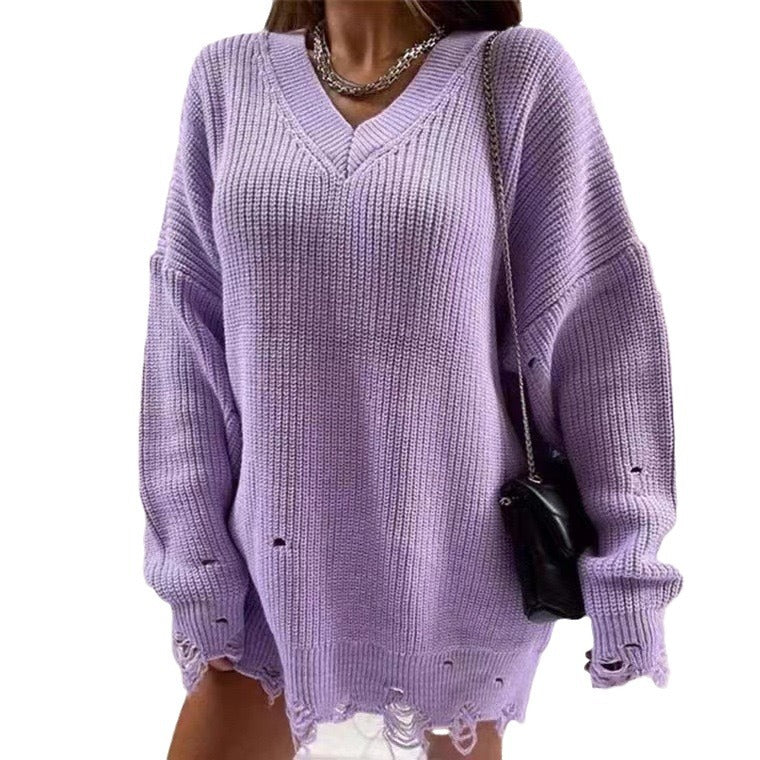 Lune London Women's Casual V Neck Knitted Sweater
