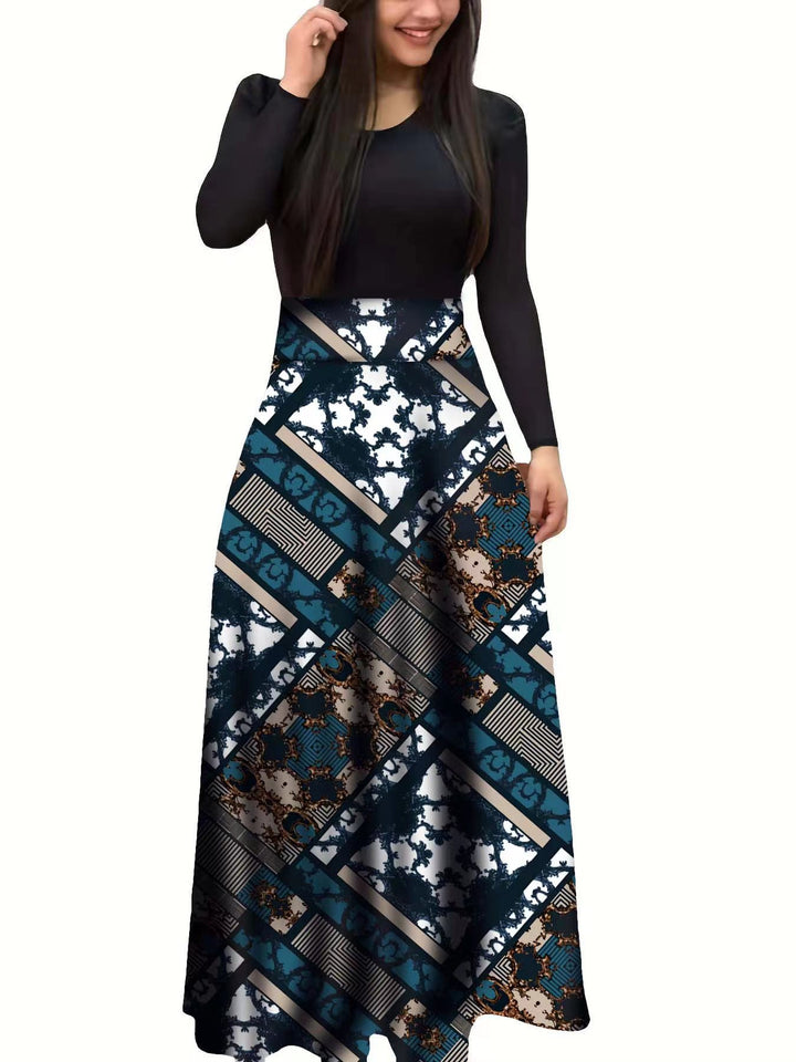 Women's Elegant Maxi Dress with Graphic Print and Flexible Waist Lune London