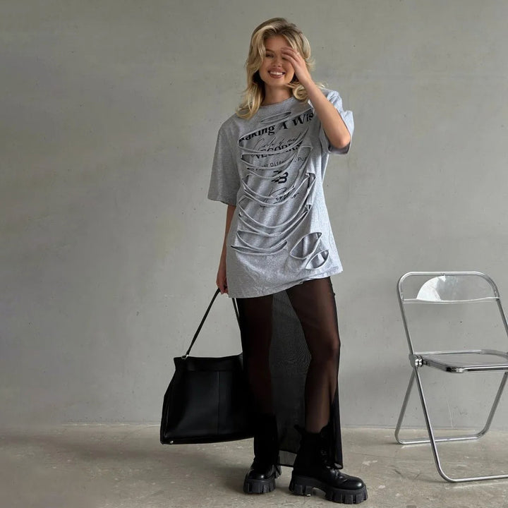 Oversized t-shirt for women with creative inscription and casual cut Lune London