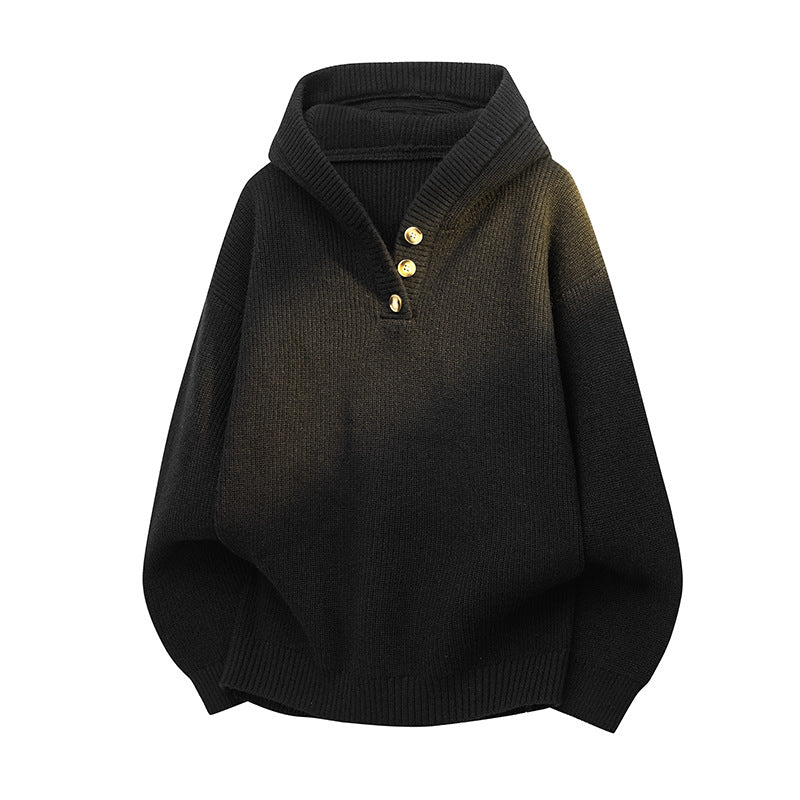 Knit sweater for women with half zip closure and decorative wooden buttons Lune London