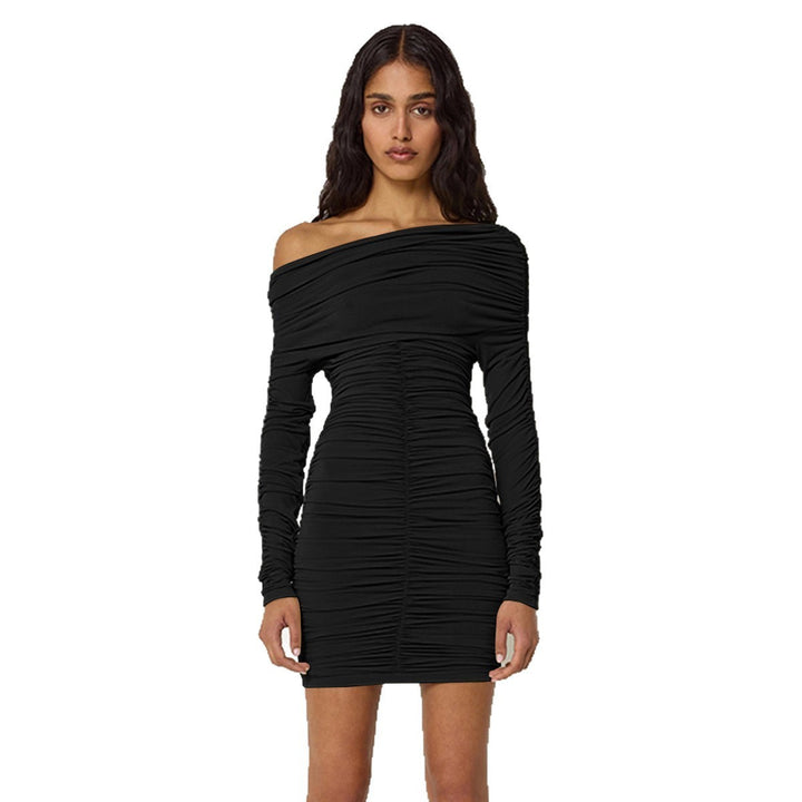 Women's Figure-Hugging Off-Shoulder Dress with Ruching and Long Sleeves Lune London