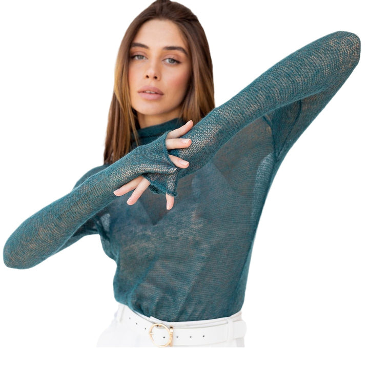 Elegant knitted sweater for women with V-neck and high collar Lune London