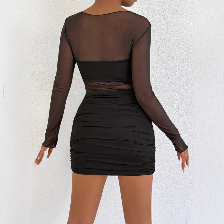 Women Refined Mini Dress with Transparent Sleeves and Ruffle Details Lune London