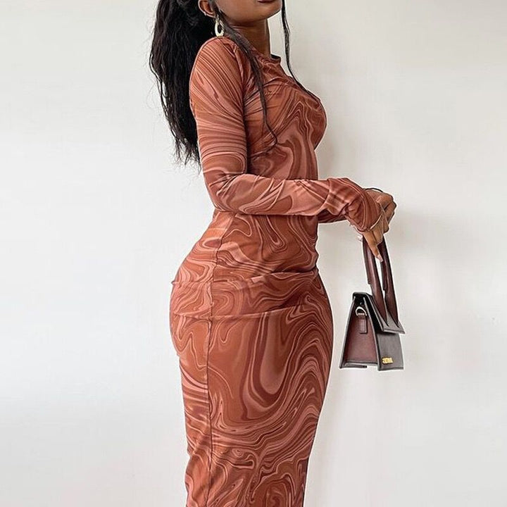 Long sleeve midi dress for women with abstract pattern Lune London