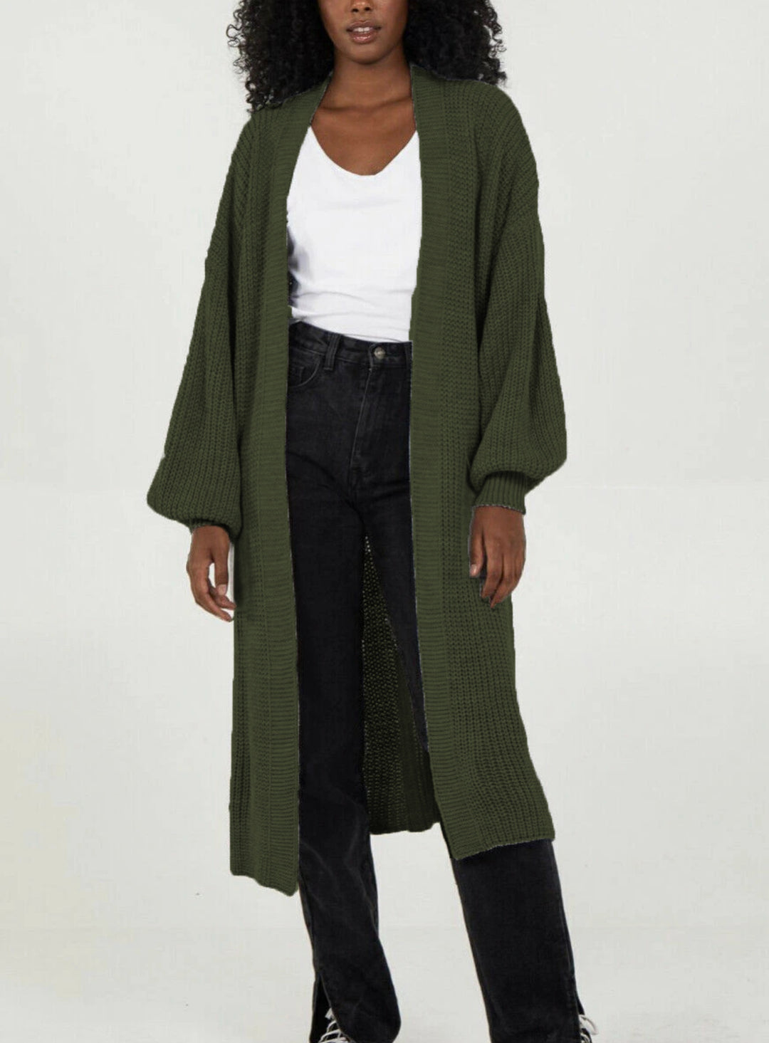 Ladies Long knitted cardigan with airy sleeves and an open front Lune London