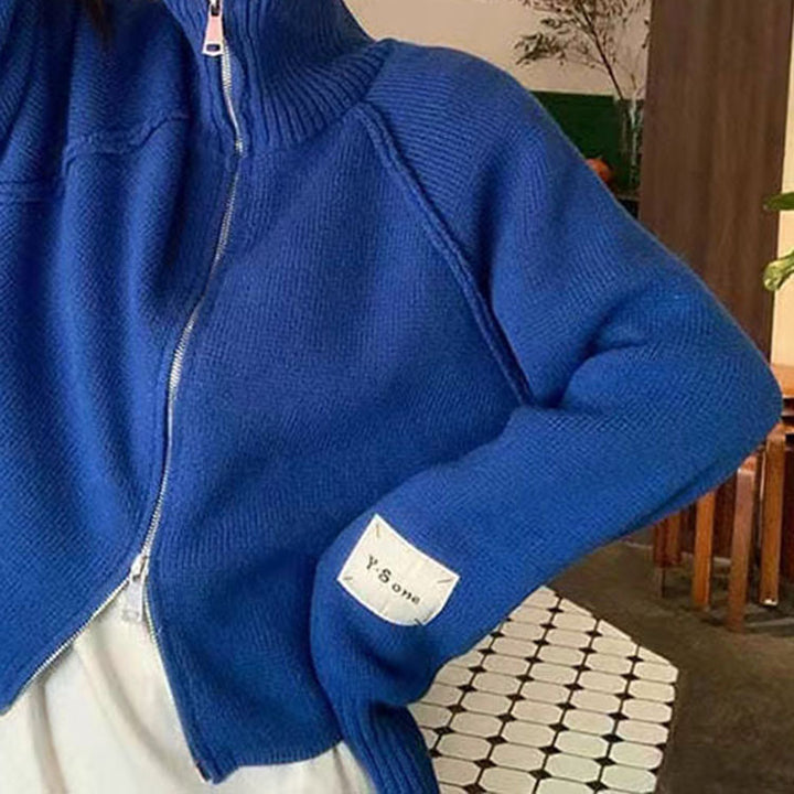 Knitted jacket for women with high-quality zipper and stand-up collar Lune London