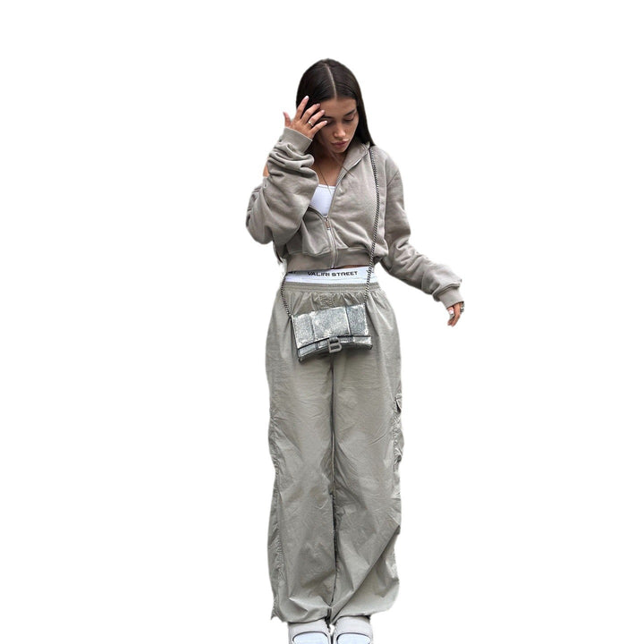 Casual utility style cargo pants for women with an elastic waistband and practical pockets Lune London