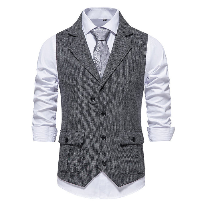 Men's suit vest with a modern herringbone design with practical pockets Lune London