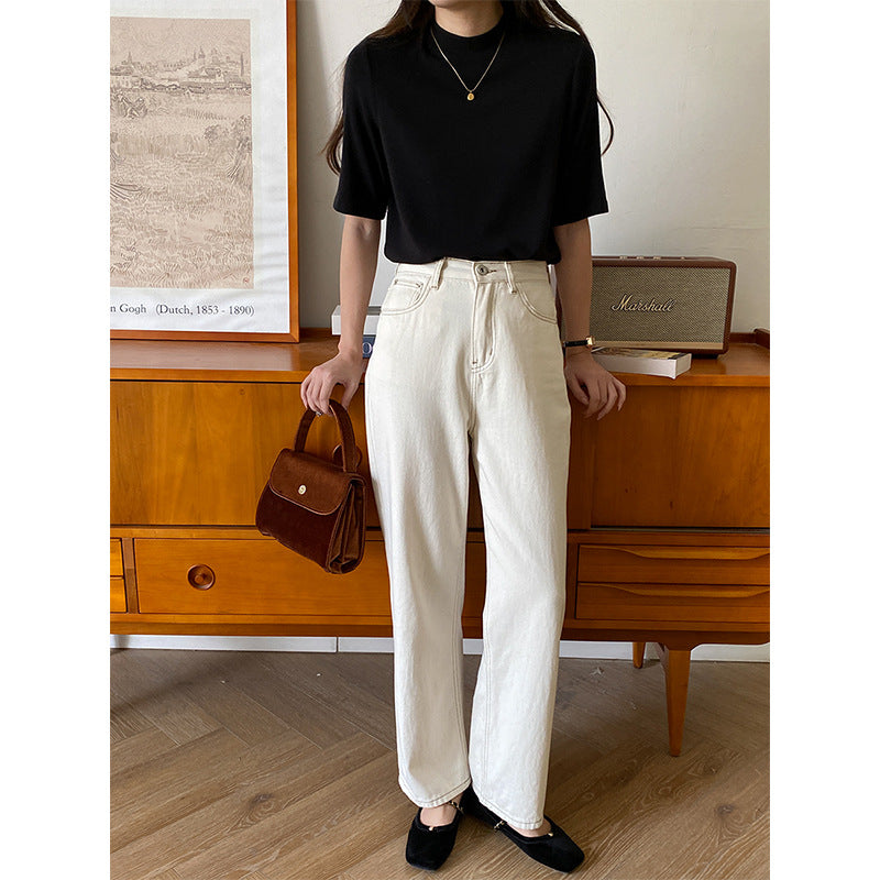 Women's elegant short-sleeve T-shirt with high collar Chic & Stil