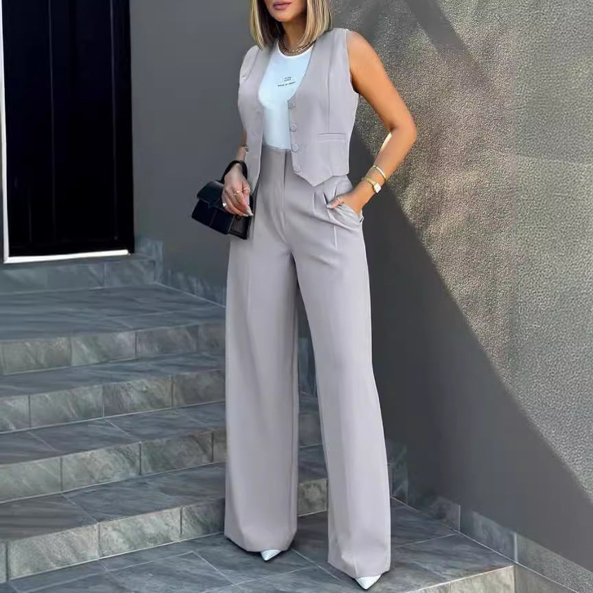 Veste élégante pour femmes avec pantalon large et blazer sans manches Lune London