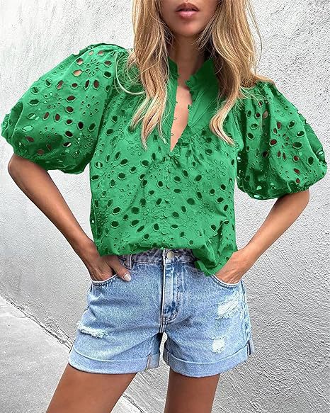 Ladies eyelet blouse with puff sleeves Lune London