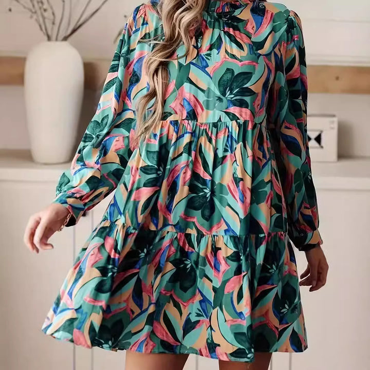 Aerial retro dress for women with voluminous sleeves and wide pleats Lune London