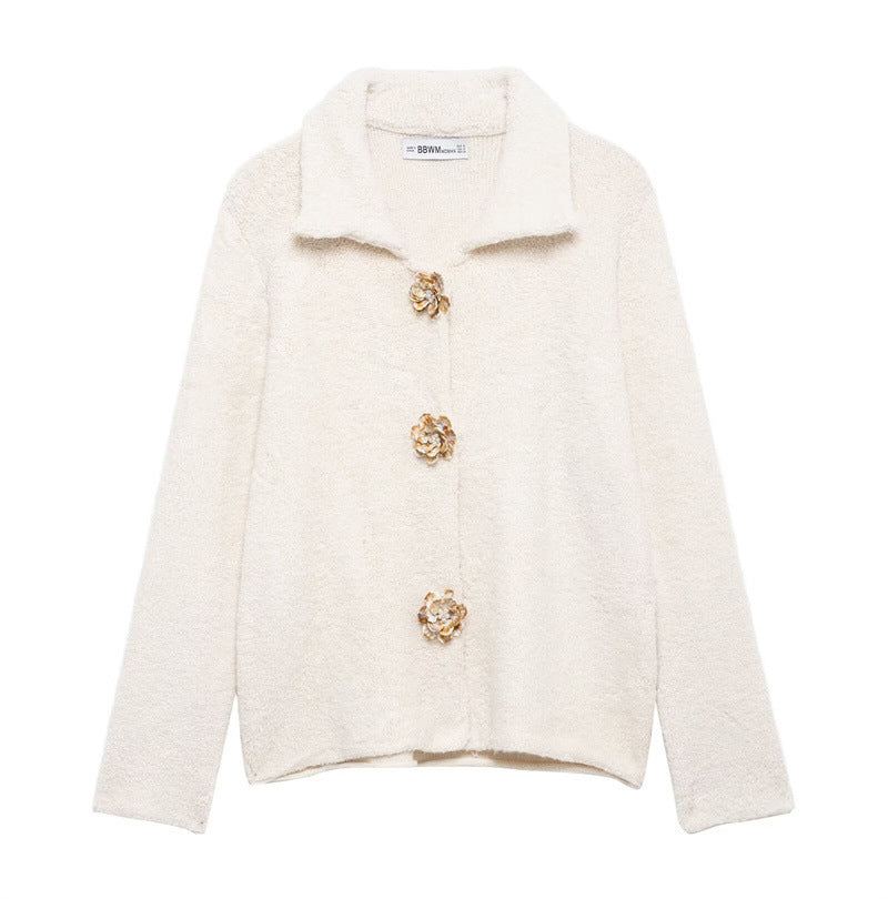 Ladies plush jacket with elegant button details Lune London