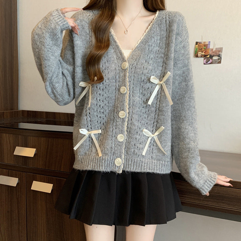 Cardigan en tricot confortable pour femmes avec drapé en nœud