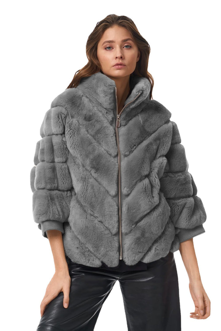 Ladies Cozy Faux Fur Jacket with Quilted Design Lune London