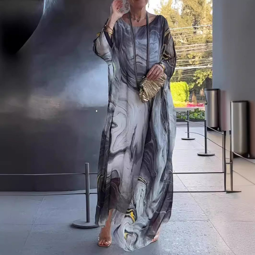 Fluid kaftan dress for women with a catchy pattern Lune London