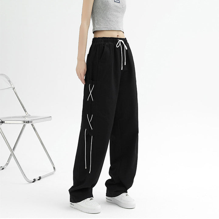 Women's Wide Cut Cargo Pants with Decorative Lacing