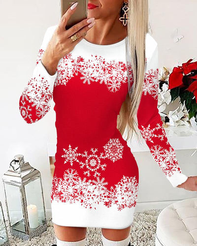 Ladies Festive Long-Sleeve Dress with Snowflake Motif Lune London