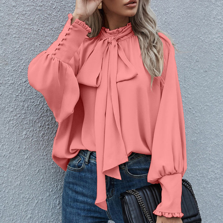 Ladies Elegant blouse with knot and puff sleeves Lune London