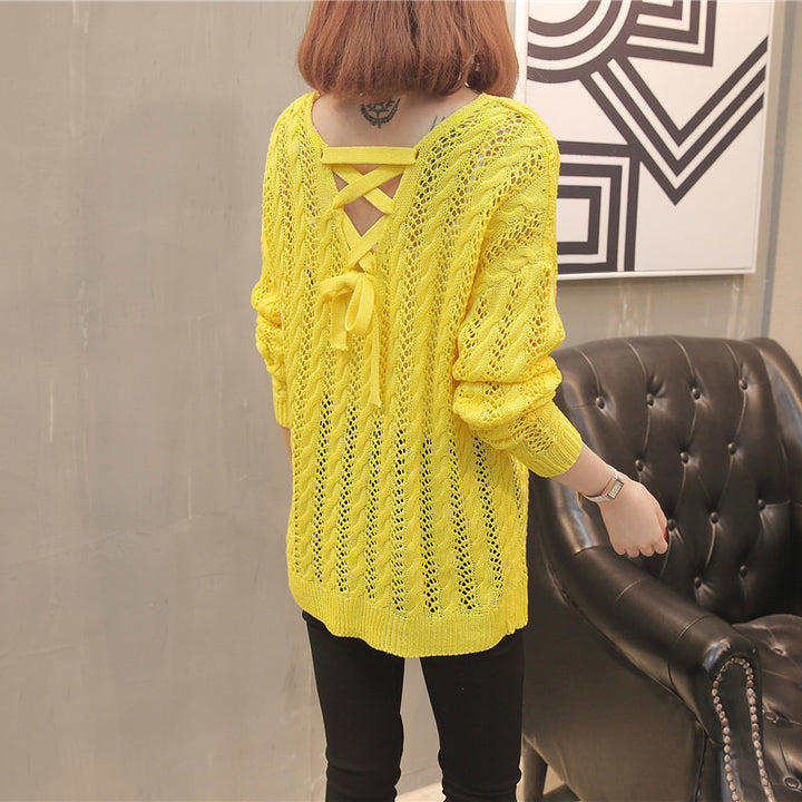 Knit sweater for women with off-shoulder design and laces at the back Lune London