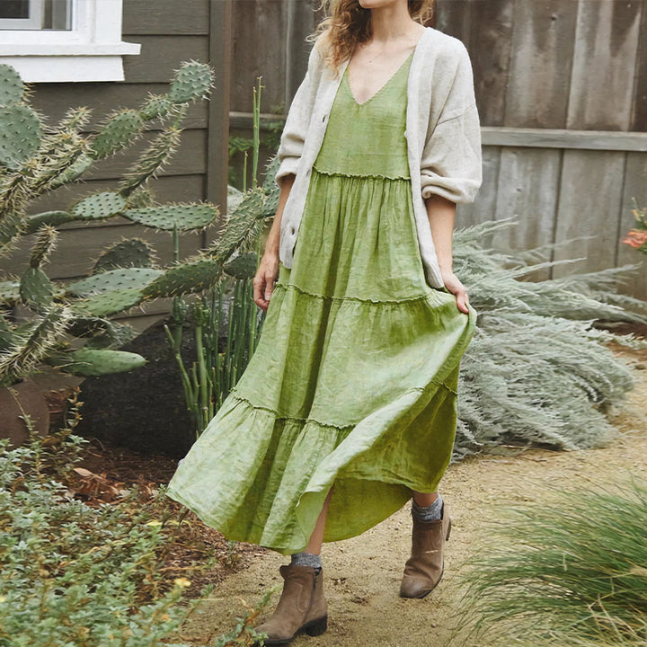 Maxi dress with tiers for women with adjustable straps Lune London