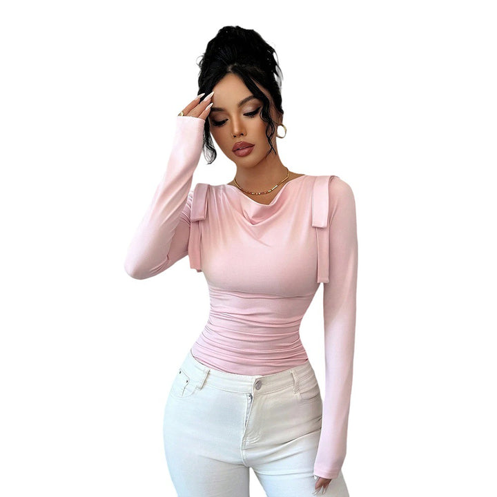 T-shirt ajusté à manches longues pour femmes avec des éléments de volants décoratifs Chic & Stil