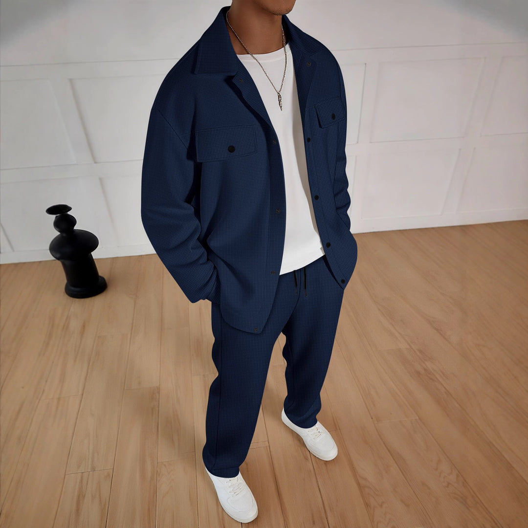 Elegant leisure suit for men with textured jacket and comfortable pants Lune London
