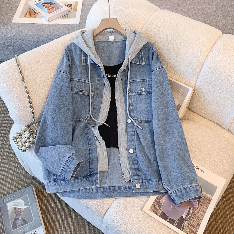 Veste en denim décontractée pour femmes avec capuche amovible Chic & Stil