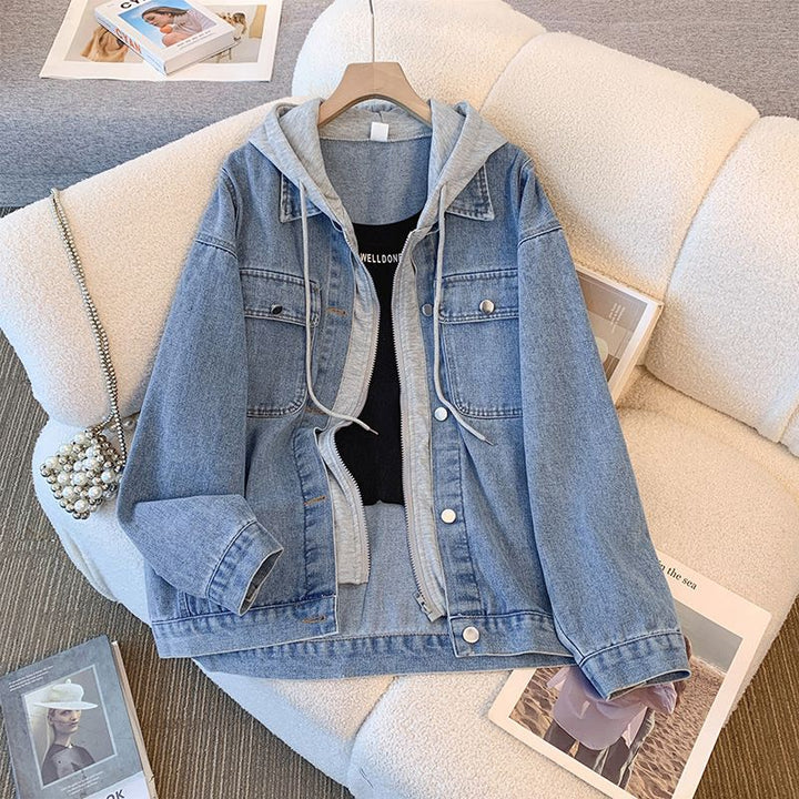 Veste en denim décontractée pour femmes avec capuche amovible Chic & Stil