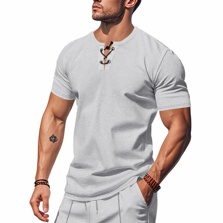 Men's short sleeve Henley shirt with decorative laces Lune London