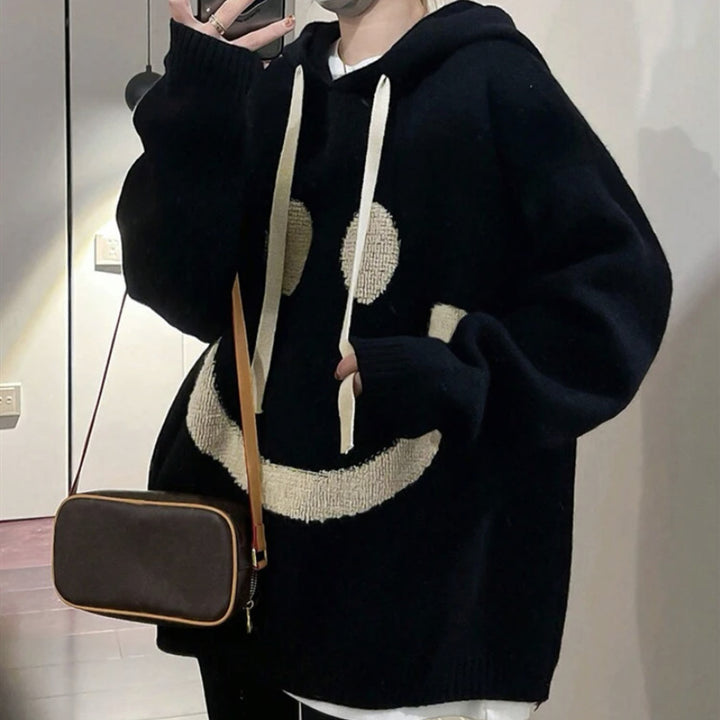 Ladies Oversized Casual Sweater with Smiley Pattern Lune London