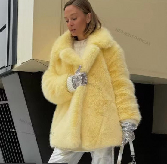 Modern stretch faux fur coat for women Lune London