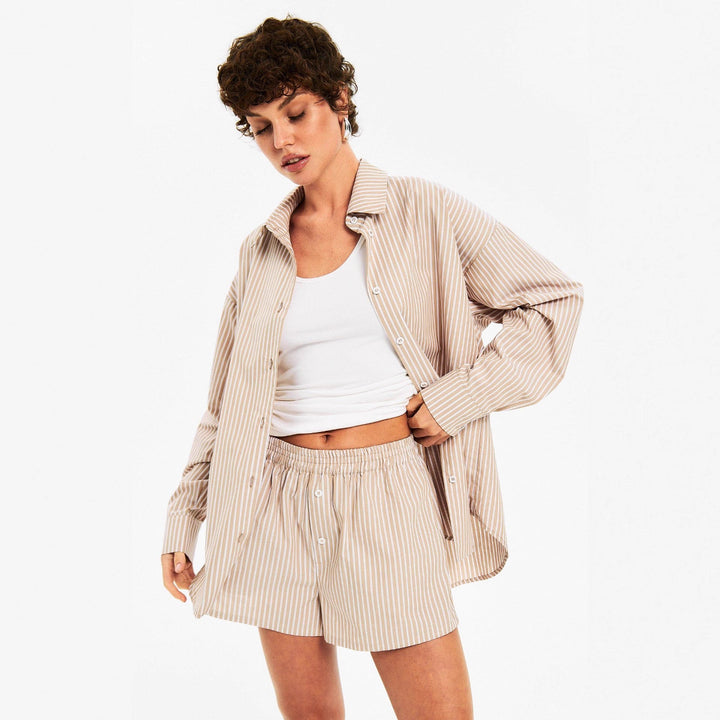 Lune London elegant casual pajama set for women with striped design and loose fit