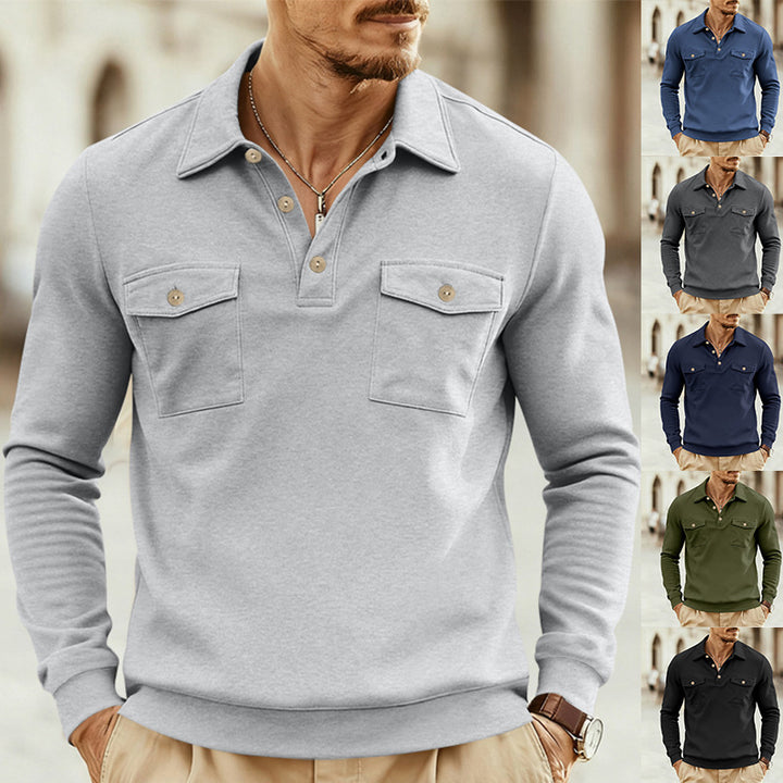 Long sleeve polo for men with two practical chest pockets Lune London