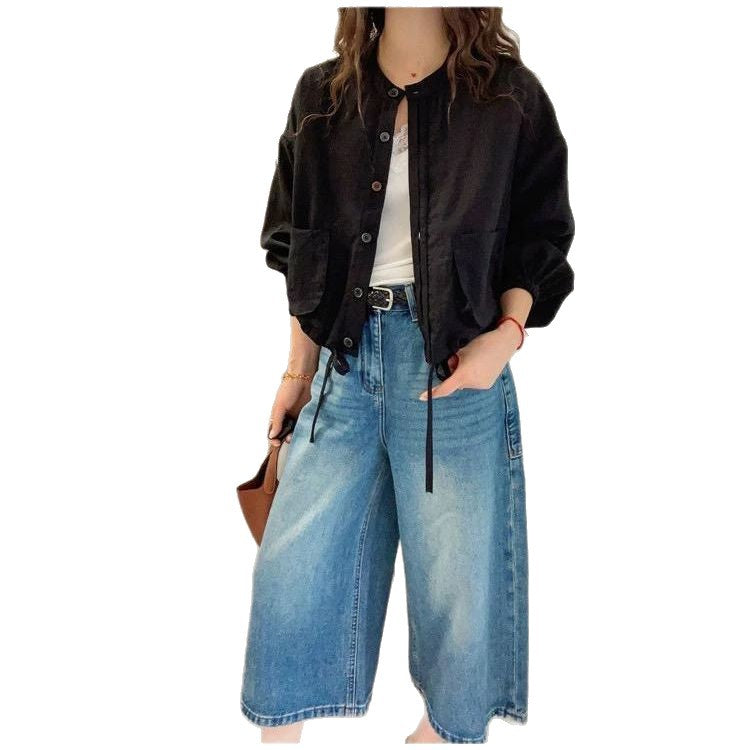 Veste décontractée pour femmes à manches courtes avec poches et cordon de serrage Chic & Stil