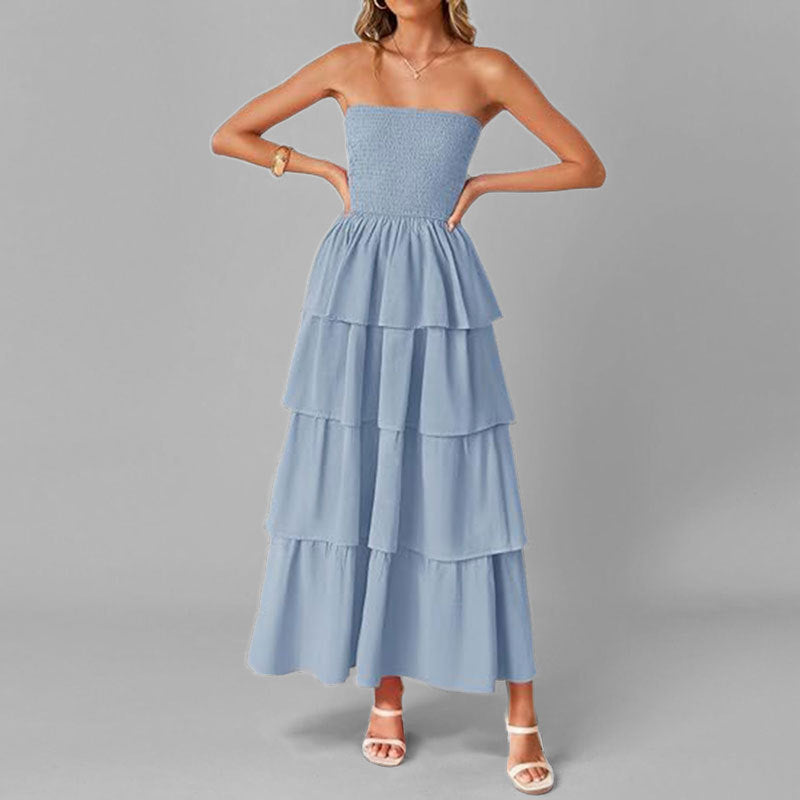 Robe maxi femme avec design à épaule dénudée et jupe volumineuse à volants Chic & Stil