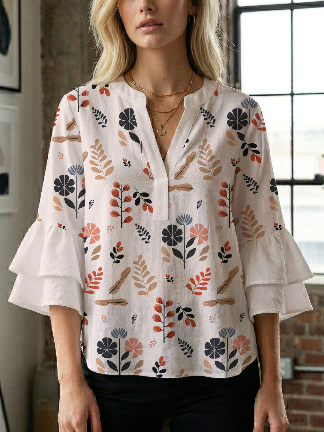 Women's blouse with voluminous ruffled sleeves and modern design Lune London