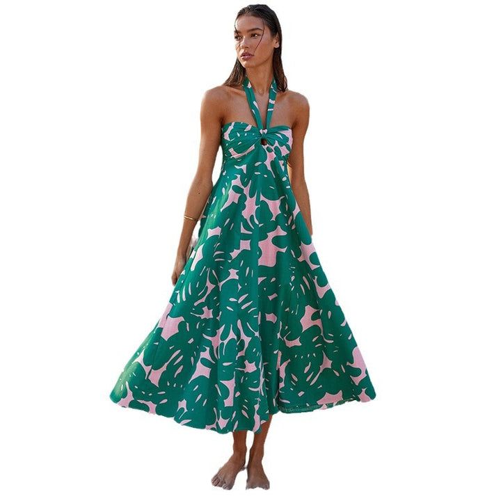 Maxi dress for women with stretch neckline, strapless, and floral print Chic & Stil