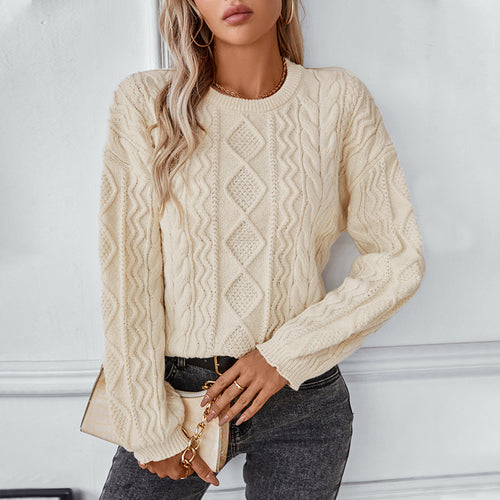 Thick knitted sweater for women with textured twisted pattern Lune London