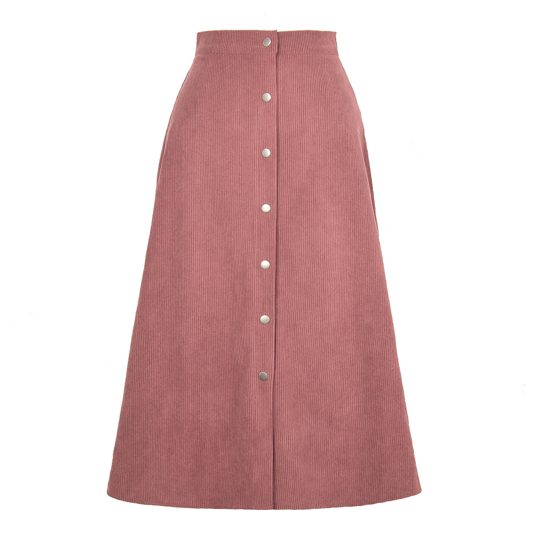 Long corduroy skirt for women with button placket Lune London