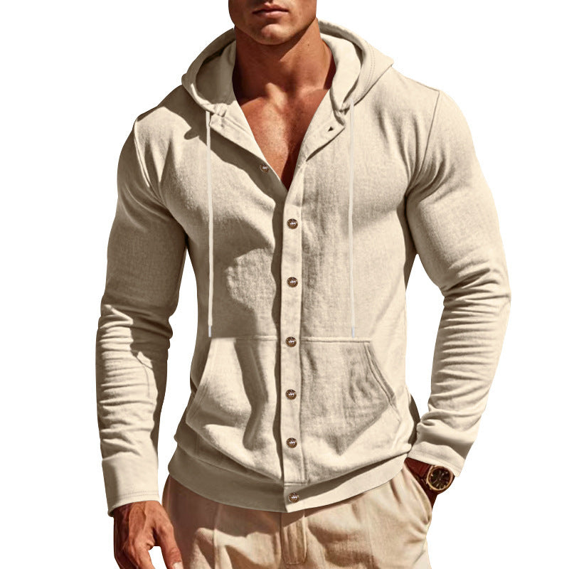 Men's hooded shirt with button placket and practical pockets Chic and style