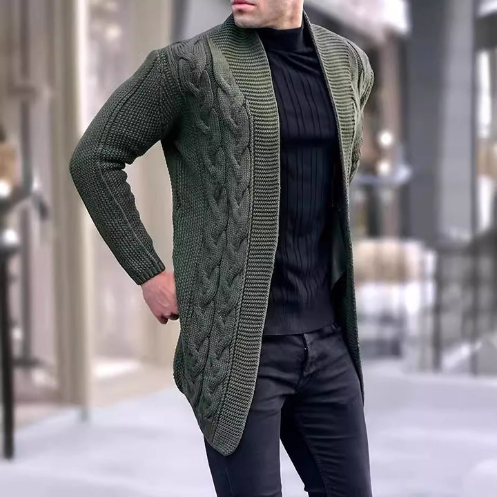 Chunky knit cardigan for men with trendy braided pattern and relaxed fit Lune London