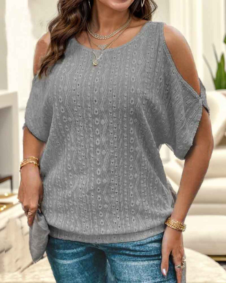 Chic and Stylish Women's Top with Open Shoulder Design and Textured Hole Pattern