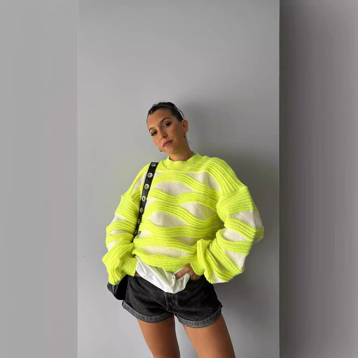 Dames pull en tricot surdimensionné avec motif en vagues Chic & Stil