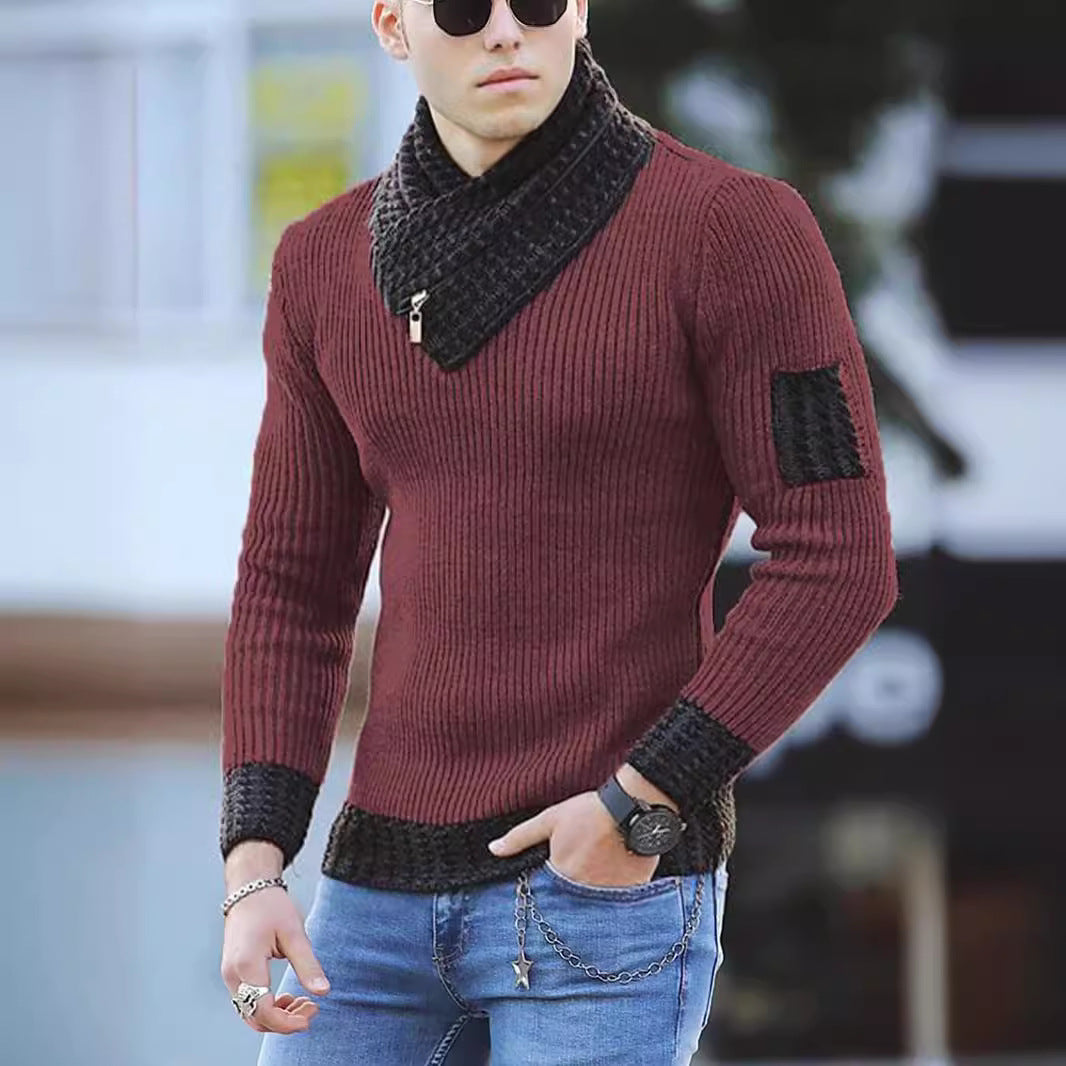 Knitted sweater for men with high collar and textured design Lune London