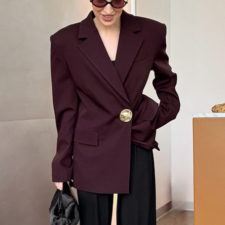 Oversized blazer for women with gold button Lune London